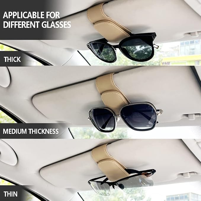 Sunglass Holder for Car, Magnetic Leather Eyeglass Hanger Clip for Car Sun Visor, Sunglasses Holder and Ticket Card Clip for Car Visor Accessories (1Pack Beige) - Image 4