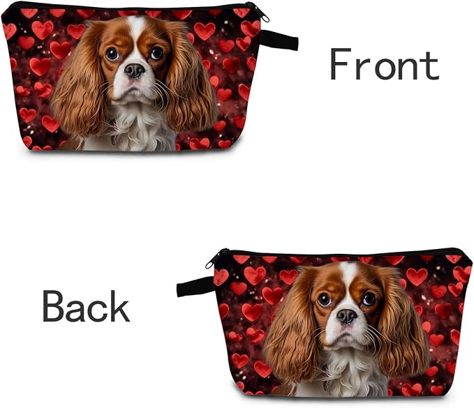 Cavalier King Charles Spaniel Makeup Bag Red Heart Background Adorable Dog Print Cosmetic Pouch for Dog Lovers Travel Toiletry Organizer Gift for Pet Enthusiasts - Image 6