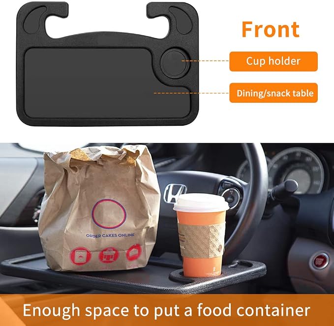 Car Steering Wheel Desk | Food Table for Car | Steering Wheel Tray for Constant Travelers, Fits Most Vehicles Steering Wheels (Black) - Image 3
