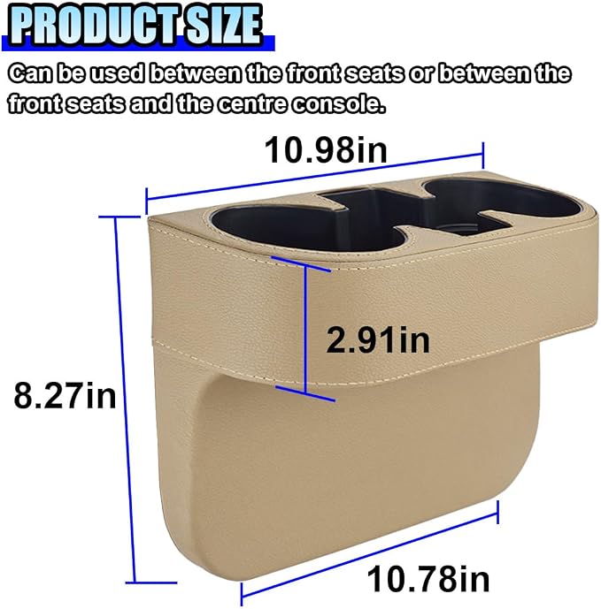 ZIMISI Car Cup Holder, Leather Front Console Gap Filler Organizer (Beige) | Car Seat Gap Filler Storage Box, Multifunctional Car Cup Drink Holder, Coin Bucket, Cell Mobile Phone Holder - Image 2