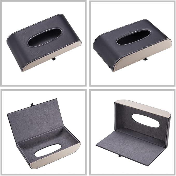 AuMoHall Black with Beige Tissue Box Cover PU Leather Rectangular Tissue Holder for Home Car Office Decor (NO Paper Towel) - Image 3