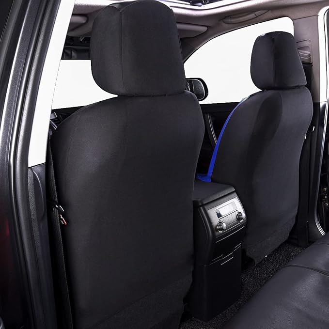 Flying Banner car seat Covers Protects Water Proof Faux Leather Carbon Fiber Front and Rear Bench (Blue Black, Full Set - 9PCS) - Image 3