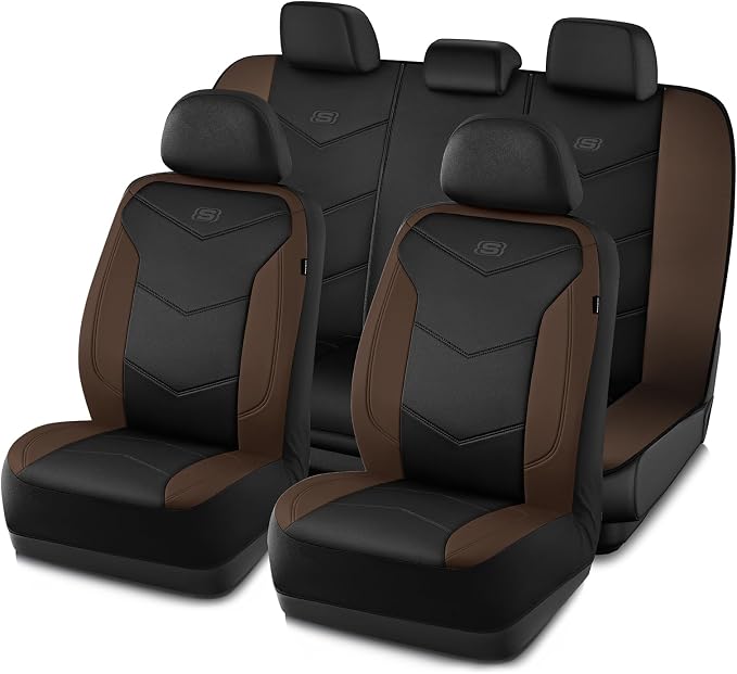 Skechers Memory Foam Seat Covers,Leather Car Seat Covers, Ultimate Comfort & Support Seat Covers Full Sets Airbag Compatible, Automotive Universal Fit Most for SUVs, Vans, Sedans, Cars, Trucks,Brown by Unknown