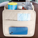 Mandark PU Leather Car Seat Back Organizer, Beige | Three-pocket layout with clear panel, elastic strap installation, fits most cars, SUVs, and trucks, car interior accessories - Image 6