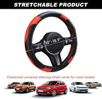 DXNQ Car Steering Wheel Cover, 15 Inch Carbon Fiber Leather Stitching Color Steering Wheel Protector, Anti-Slip Elastic Breathable Steering Wheel Cover Stylish Decor for Most Cars (Black&Red) - Image 2