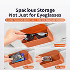 Magnetic Car Sunglasses Holder - Beige Nappa Visor Glasses Case | One-Handed Eyeglass Clip for Large Frames heat-resistant storage for aviators & cards,damage-free,vanity mirror friendly - Image 3