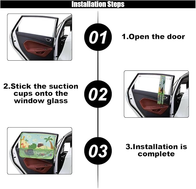 GLSOWEE Car Window Shade for Baby, Blackout Car Window Curtain, Dinosaurs | Storage Pockets & 7 Suction Cups, Cartoon Pattern Car Side Window Sun Shade Cover for Sun/Heat/UV Rays Protection, Green - Image 6