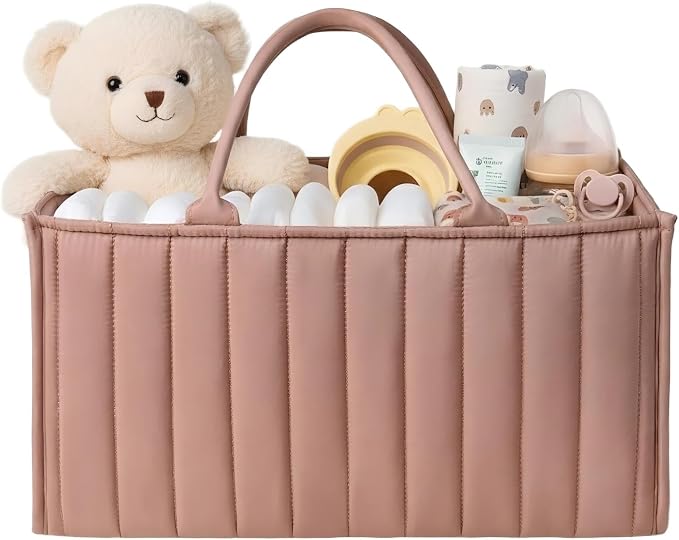 Baby Diaper Caddy Organizer-Large Nursery Storage Basket for Changing Table and Car - Portable Newborn Essentials & Wipes Bin - Gift for Baby Shower and Registry Must-Have (Rouge Pink) by Gucilulu