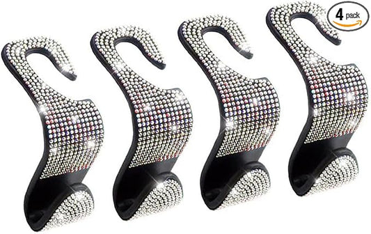 Moly Magnolia Bling Car Seat Headrest Hooks, 4PCS Handcrafted Rhinestones Seat Hanger Organizer for Handbag Purse Scarf, Universal for Cars, Auto Interior Accessories for Women Men (Multicolor) by Moly+Magnolia