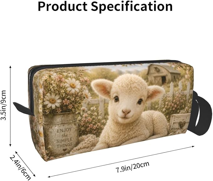 Baby Lamb Makeup Bag for Women | Small Travel Cosmetic Pouch with Zipper, Compact Makeup Organizer Bag for Purse, Toiletries, Skincare & Daily Essentials - Image 3