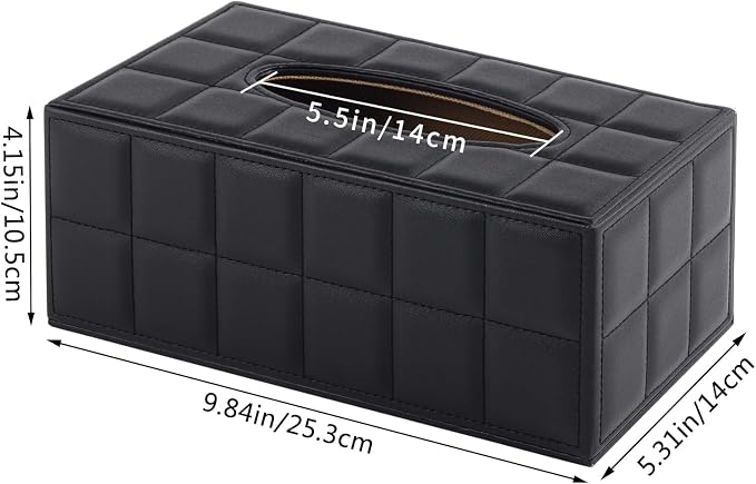 Tissue Box Cover Rectangle Tissue Box Holder PU Leather Facial Organizer with Magnetic Bottom,Decorative Napkin Caddy for Vanity Dresser Night Stand Table Countertop Home Office Car,Black - Image 8