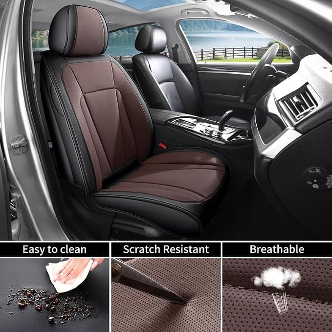 Front Seat Covers Custom Fit for Kia Forte 2010-2026,Black&Brown | Luxury Faux Leather, Waterproof, Anti-Slip, Airbag Compatible, Breathable, Car Seat Protectors, 1 Row 2 Seats - Image 4