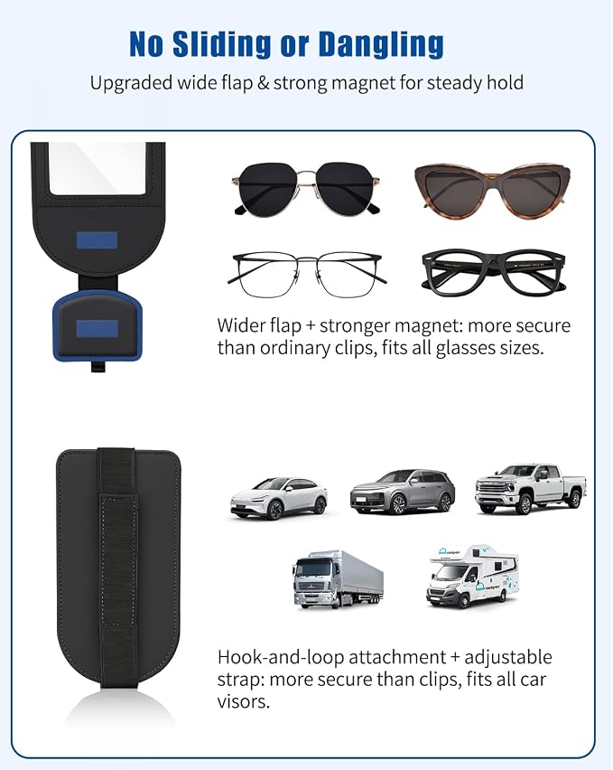 Car Visor Sunglasses Holder, 3 in 1 Glasses Clip with Photo Picture Display & Extra Storage Pocket, Anti-Slip Universal Sun Visor Organizer, 2026 Upgraded (1, Black) - Image 7