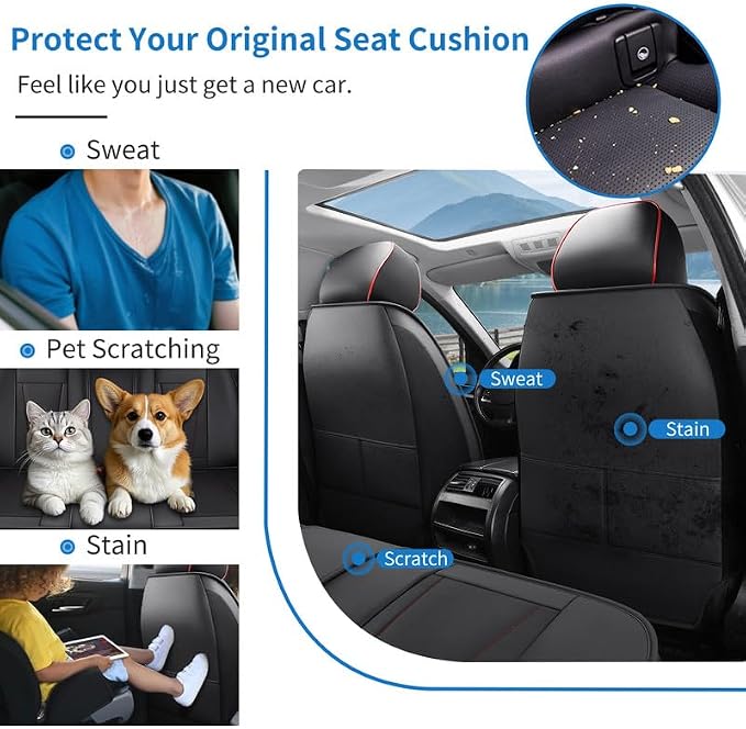Front Seat Covers Custom Fit for Kia K5 2021-2026,Black&Red | Luxury Faux Leather, Waterproof, Anti-Slip, Airbag Compatible, Breathable, Car Seat Protectors, 1 Row 2 Seats - Image 5