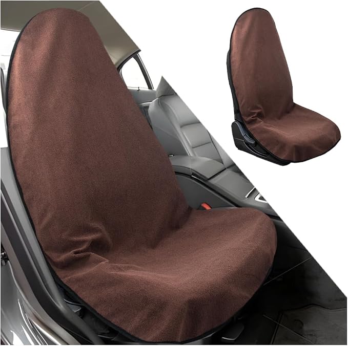 Mandark Waterproof Towel Car Seat Cover, Sweatproof Non Slip Bucket Carseat, Machine Washable Vehicle Bucket Frontseat Protector Accessories, Universal for SUV, Sedan, Truck(Brown) by Unknown