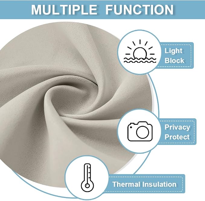 RYB HOME Adhesive Blackout Curtains 72 inches Long for Living Room Office | No Drill, Thermal Insulated, For Patio Kitchen Front Entry Front Back Door Glass Window, W42 x L72, Natural, 1 Panel - Image 7