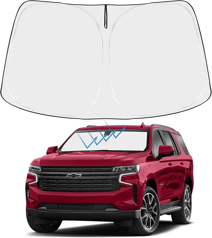 Proadsy Custom Fit Car Windshield Sun Shade for 2021-2026 Chevrolet Tahoe | 240T Heat Shield, Drops Temp 54°F, Blocks 99% UV, Prevents Dashboard Cracking, Summer Parking & Beach Trips, Easy Twist-Fold by Proadsy