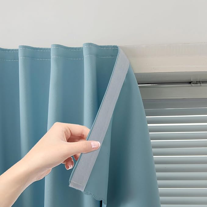 Self Adhesive Curtains, Black Out Shade for Window, Blackout Fabric Temporary Window Coverings Easy to Hang Curtains No Rod Needed, Use for Bedroom, Room, Kitchen, 35"W X 79"L, Lake Blue, 1 Panel by Sovtfides