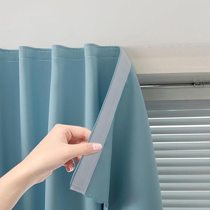 Self Adhesive Curtains, Black Out Shade for Window, Blackout Fabric Temporary Window Coverings Easy to Hang Curtains No Rod Needed, Use for Bedroom, Room, Kitchen, 47" W X 79" L, Lake Blue, 1 Panel by Sovtfides