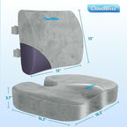CloudBliss Lumbar Support Pillow & Seat Cushion Set for Office Chair,Desk Chair,Wheelchair & Car–Memory Foam Back Support, Ergonomic Chair Cushions, Sciatica Pain Relief,Home Essentials(Light Grey,XL) - Image 5