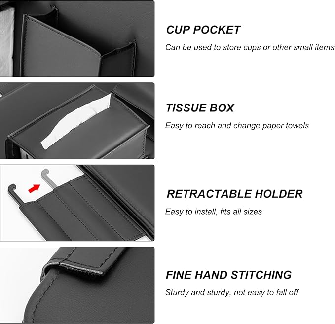 Car Steering Wheel Tray, Foldable Car Laptop Desk Eating Food Tray with Transparent Holder & Tissue Box, Adjustable Back Seat Headrest Table for in-Car Dining Working Studying (Black) - Image 3