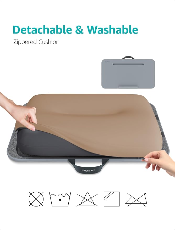 Istudyniture Lap Desk | Portable Laptop Desk & Stand – Fits Up to 17 inch – Washable Cushion, Built-in Phone Holder – for Bed, Couch, Sofa, Floor – Writing, Reading, Home Office – Large, Coffee - Image 2