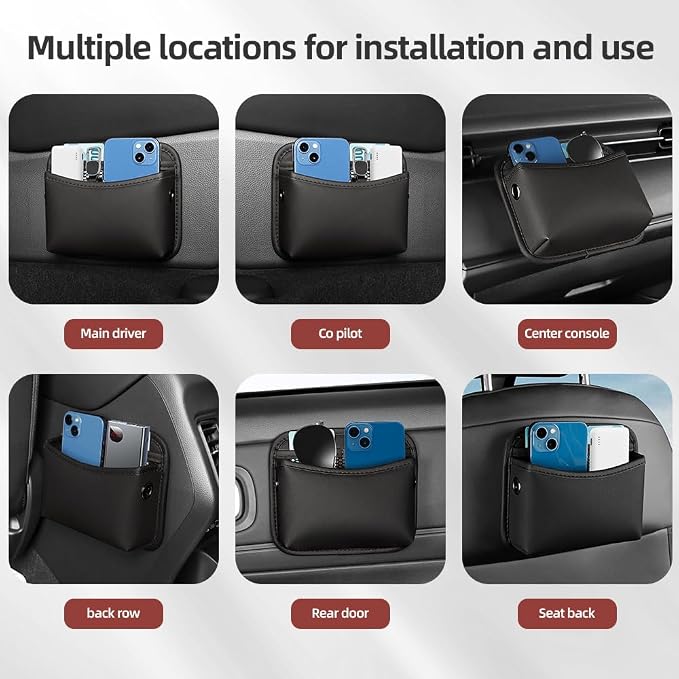 Car Seat Side Pocket Organizer - PU Leather Auto Door Console Mini Storage Bag for Keys, Phone, Sunglasses, Registration, and Documents (Black) - Image 9