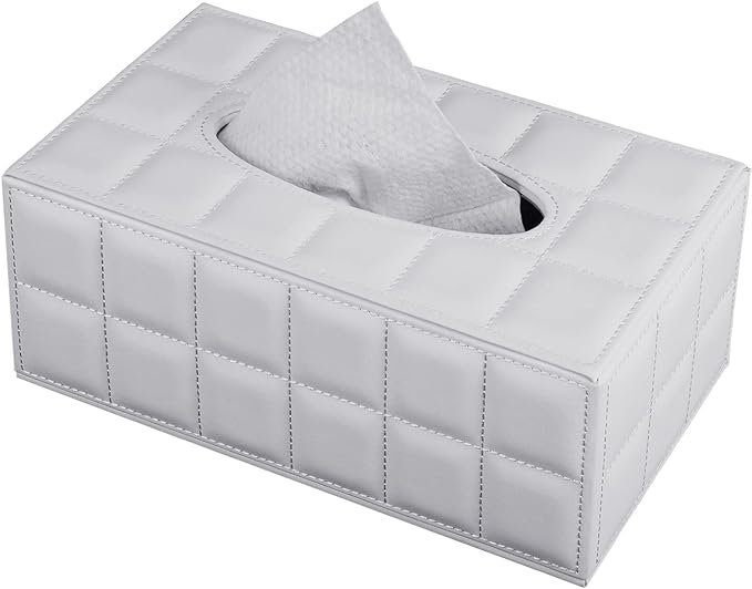 Tissue Box Cover Rectangle Tissue Box Holder PU Leather Facial Organizer with Magnetic Bottom,Decorative Napkin Caddy for Vanity Dresser Night Stand Table Countertop Home Office Car,White by XNONE
