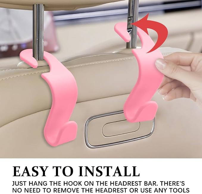 4PCS Car Seat Headrest Hooks, Purse Hook for Car | Car Headrest Hidden Hook, Car Interior Accessories Multi-Use Portable Headrest Organizer Holder for Purse Handbag Coats - Image 6