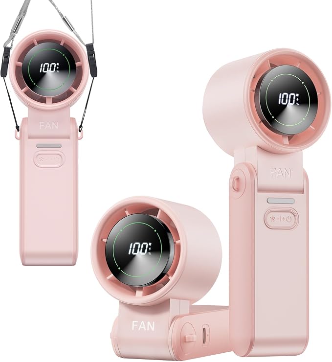 KIMMOO 3-in-1 Portable Handheld Turbo Fan-100 Speeds,Powerful 20000 RPM, 12Hrs Cooling, LED Display, 120° Rotation, USB Rechargeable Mini Hand Held Personal Fan for Travel Makeup Outdoor Indoor, Pink by KIMMOO