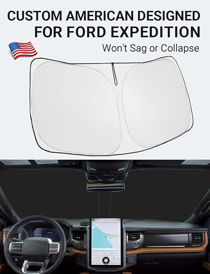 Proadsy Custom Fit Car Windshield Sun Shade for 2018-2024 Ford Expedition | 240T Heat Shield, Drops Temp 54°F, Blocks 99% UV, Prevents Dashboard Cracking, Summer Parking & Beach Trips, Easy Twist-Fold - Image 2