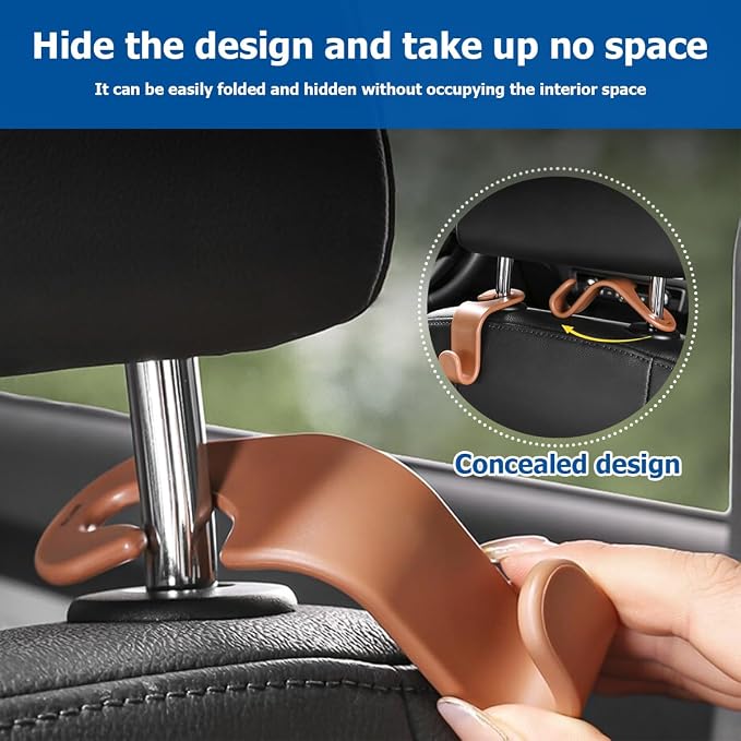 4 Pack Curved Headrest Hooks for Vehicle Seats, Light Blue | rear-row hanging storage, supports bags coats and groceries, fits matching headrest posts, interior accessory - Image 5