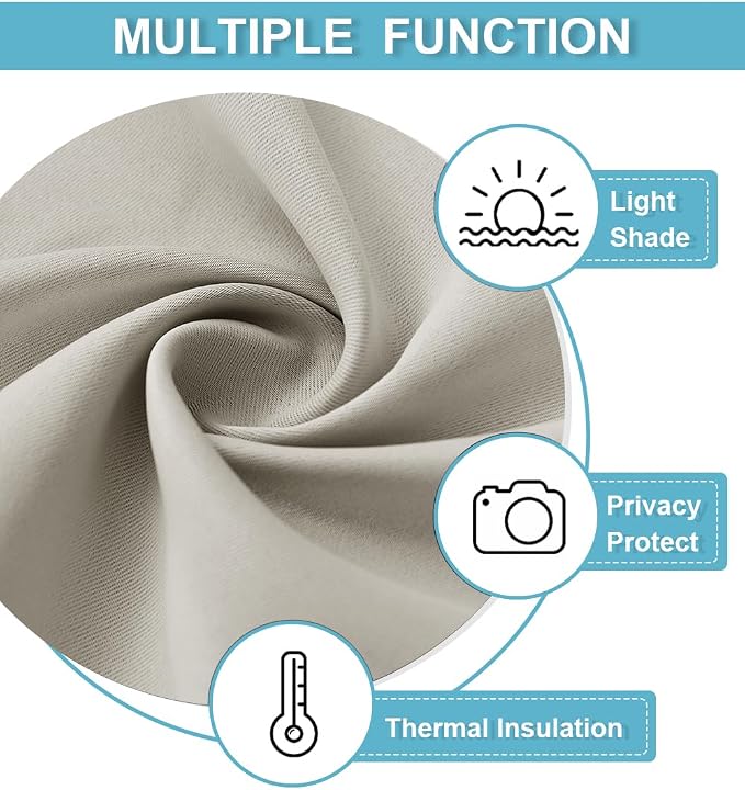 RYB HOME Short Curtains for Bedroom, Room Darkening, Rod Pocket | Thermal Insulated, Summer Heat Light UV Blocking, Triple-weave Fabric, Nursery Kitchen Bathroom, W42 x L48, Natural, 2 Panels - Image 6
