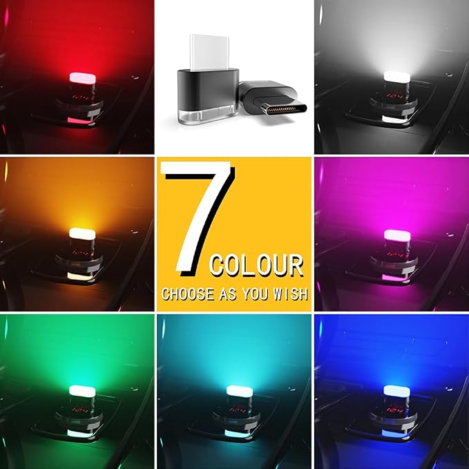 Type-C Adapters Atmosphere Light 4-Pack Universal Plug-in Miniature LED Night Light for Car Interior and Trunk Ambient Lighting Armchair lamp (Yellow) - Image 9