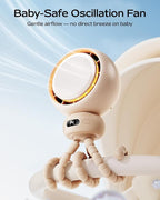 Stroller Fan, Portable Baby Fan with 60° Auto Oscillation, Brown | Flexible Tripod Design, USB-C Rechargeable, Long Battery Life, Quiet Motor, 4-Speed Cooling - Image 2