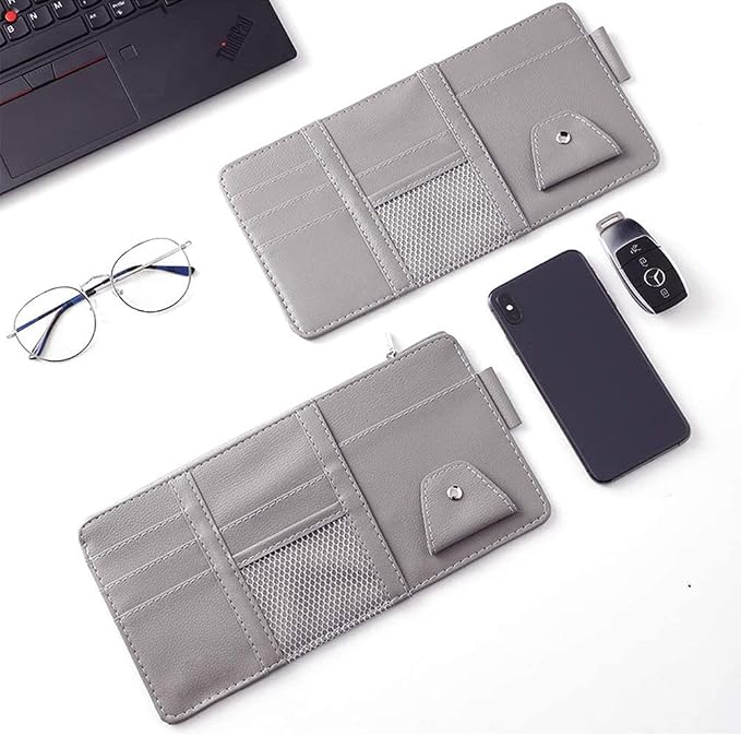 Gray Car Sun Visor Organizer, Multi-Purpose Auto Document Storage Accessory | Visor accessories multi-slot design stores docs, cards & sunglasses, slim fits all vehicles without obstructing sight - Image 7