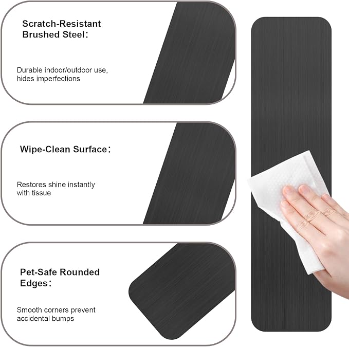 Dog Door Protector from Scratching, Steel Guard, Brushed Black 4"x16" | Prevents Claw Marks & Scuffs, Smooth Rounded Corners, Self-Adhesive Install, Anti-Scratch Kick Plate, 2 Pcs - Image 5