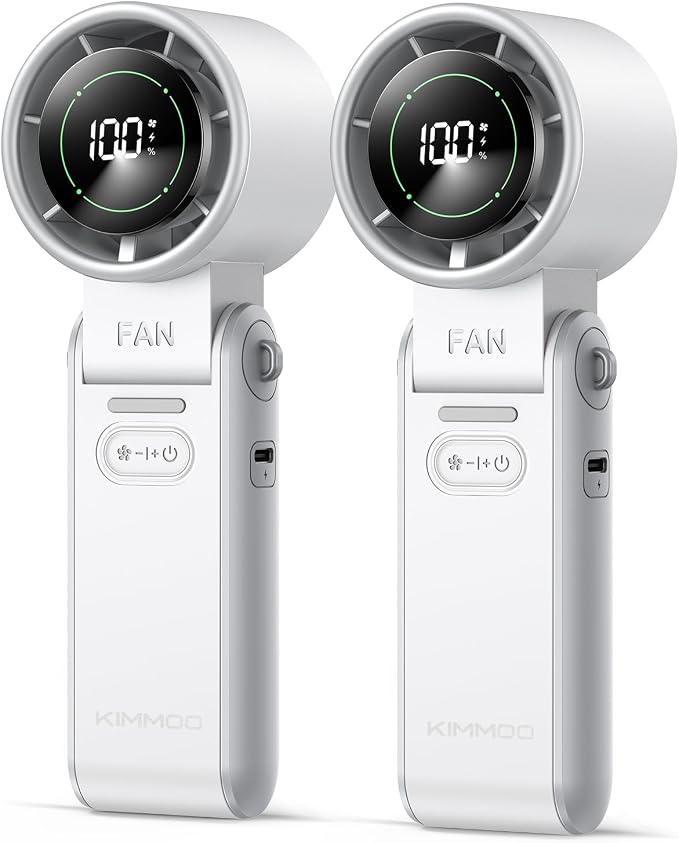 KIMMOO 2 Pack White Portable Handheld Turbo Fan-100 Speeds, Powerful 20000 RPM, 12Hrs Cooling,120° Rotation, USB Rechargeable Mini Hand Held Personal Fan for Travel Outdoor Indoor by KIMMOO