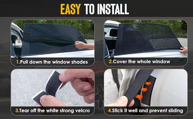Car Rear Side Window Shadows for Small,Medium Sedan Car Only, Breathable Mesh Stretch Sun Shade Screens Covers ffor Camping, Anti-Sun Glare, Reduce UV Rays, Privacy Protection, 2 Pack - Image 6