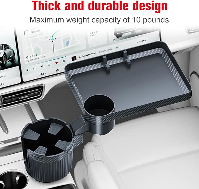 Car Cup Holder Tray，Large Automotive Drink Holder Expander for car，9” Detachable Snack Food Tray Table for Eating, with Phone Slot，Fit for Front & Back Seat - Image 5