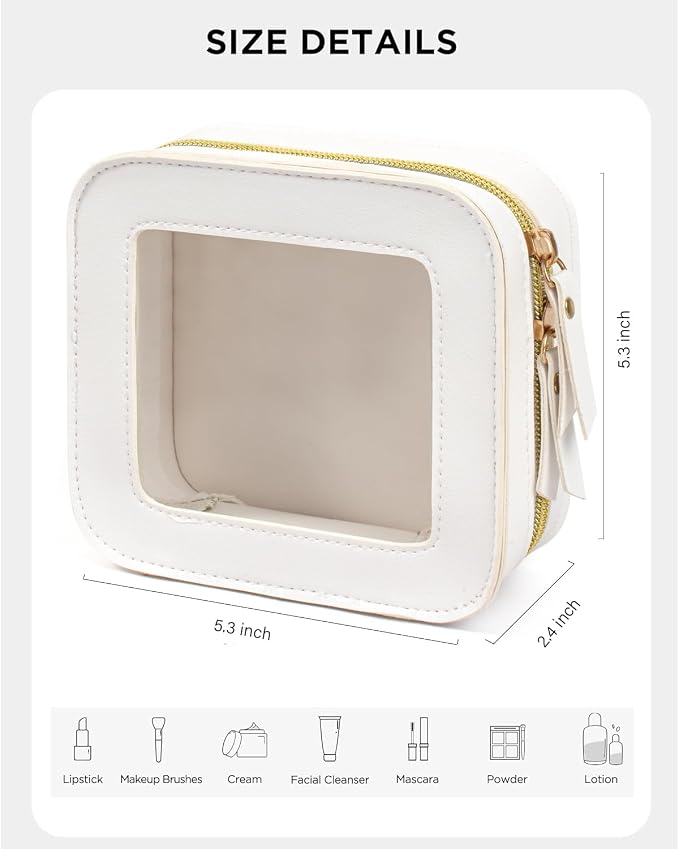 Mini Makeup Bag,Clear Makeup Bag Cute Travel Makeup Case Pouch Purse Essentials Car Accesories for Women,Travel Essentials Organizers (Off White, Mini-Chic) - Image 2