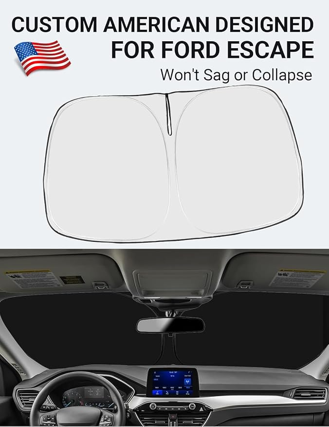 Proadsy Custom Fit 2020-2026 Ford Escape Windshield Sun Shade, Blocks Heat | 240T Heat Shield, Drops Temp 54°F, Blocks 99% UV, Prevents Dashboard Cracking, Summer Parking & Beach Trips, Easy Twist-Fold - Image 2