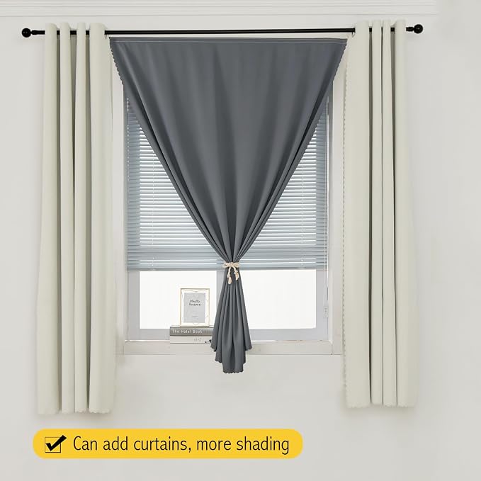 Blackout Curtains with Self Adhesive Tape No Rod No Drill Easy Install Window Cover for Bedroom Kitchen Dorm 46" W x 71" L Grey 1 Panel - Image 8