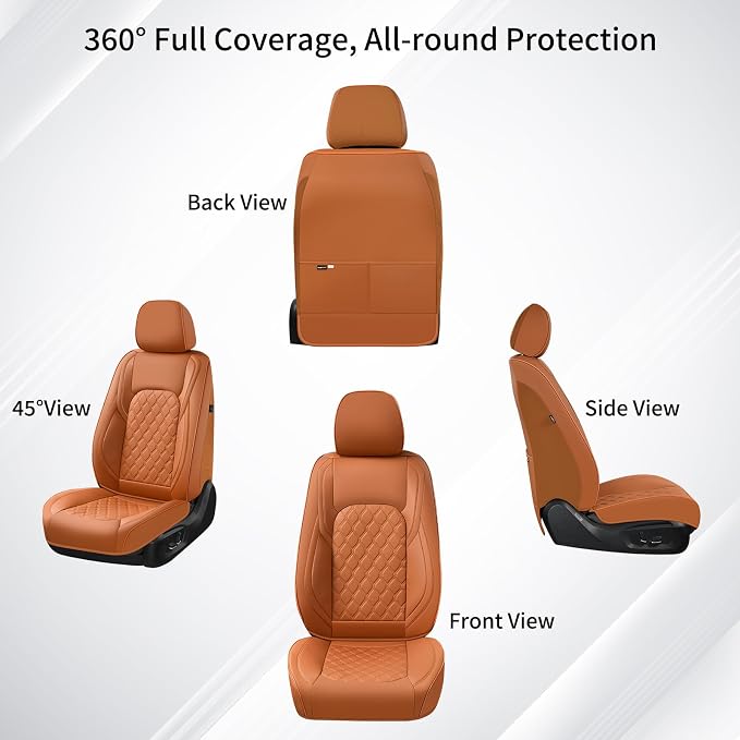 Huidasource Tacoma Car Seat Covers, 360° Full Coverage Waterproof Leather Cushion Cover Fit for Toyota Tacoma 2016-2023 SR SR5 Limited TRD Sport/Pro/Off Road All Cab Front Row(Front Pair/Brown) - Image 8