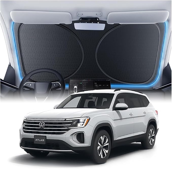 Windshield Sun Shade for Volkswagen Atlas （2018-2026）, Custom Fit Sunshade, 100% UV Block & Heat Insulation, Foldable Car Sunshade with Storage Bag, Protect Interior Accessories by Amadaw