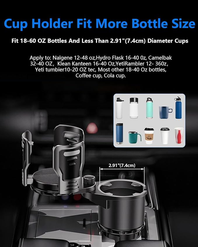 Cup Holder Expander for car 2 in 1 Multifunctional Car Cup Holder Extender Adapter with Adjustable Base Compatible with Hydro Flask,Yeti, Nalgene,32/40 oz Large Bottles Drinks Mugs,Bigcup-Small - Image 7