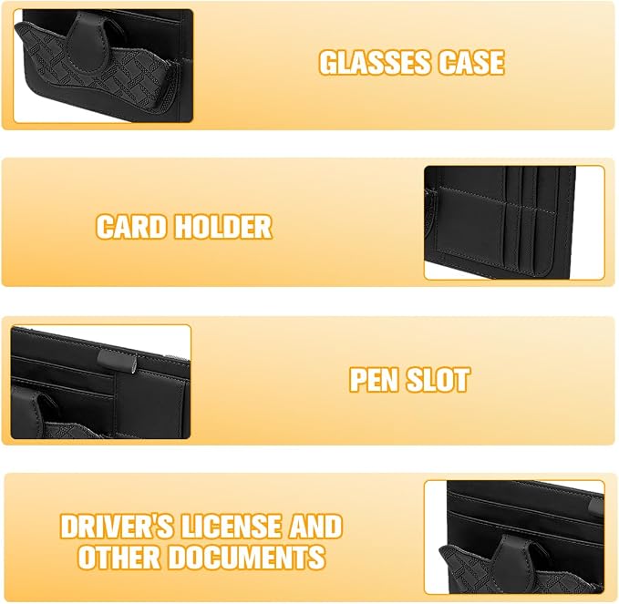 Car Sun Visor Organizer, Multifunctional Visor Storage Pouch with Sunglasses Holder & Card Sleeve Pocket, Auto Interior Organizer Pocket Bag for Pens Cards Documents, Universal Fit (Black) - Image 4