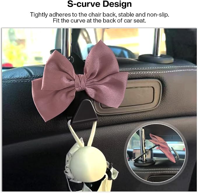 2-Pack Car Seat Headrest Hooks, Handbag Hangers, Leather pink | Storage organizer for handbags, clothes, coats and grocery bags; practical interior accessory for most cars and SUVs - Image 2