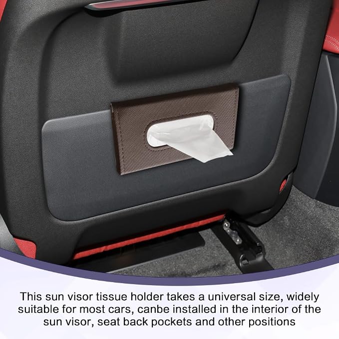 Car Visor Tissue Holder, Tissue Box Holder for Car, Leather Auto Sun Visor Napkin Case Mask Dispenser, Automotive Accessories Rectangular Hanging Auto Napkin Box Fit for Most Vehicles (Brown) - Image 5