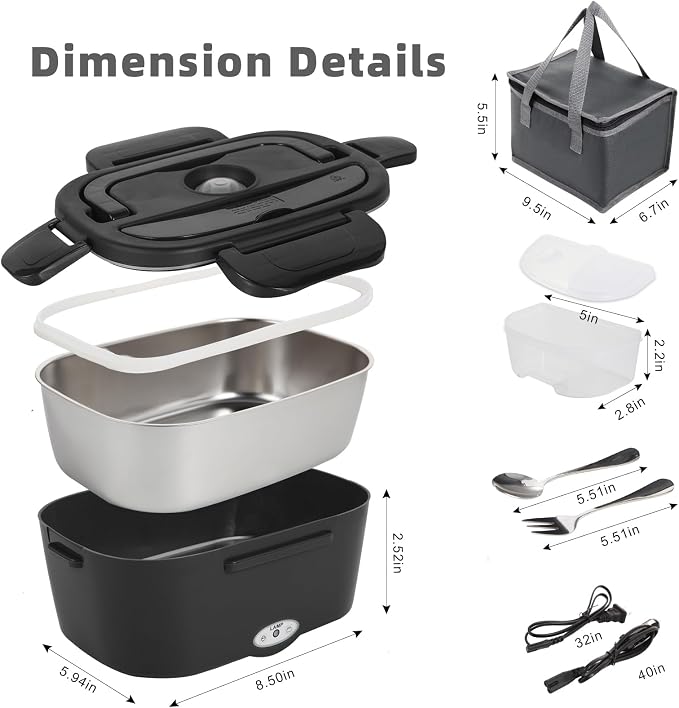 SOHIDA 1.5L Electric Lunch Box, 80W Heated Lunch Box (Matte Black) | Portable Warmer for Car/Truck/Work, 12V/24V/110V Lonchera Eléctrica Portátil, Suitable for Ideal Driver/Work/Gift - Image 7